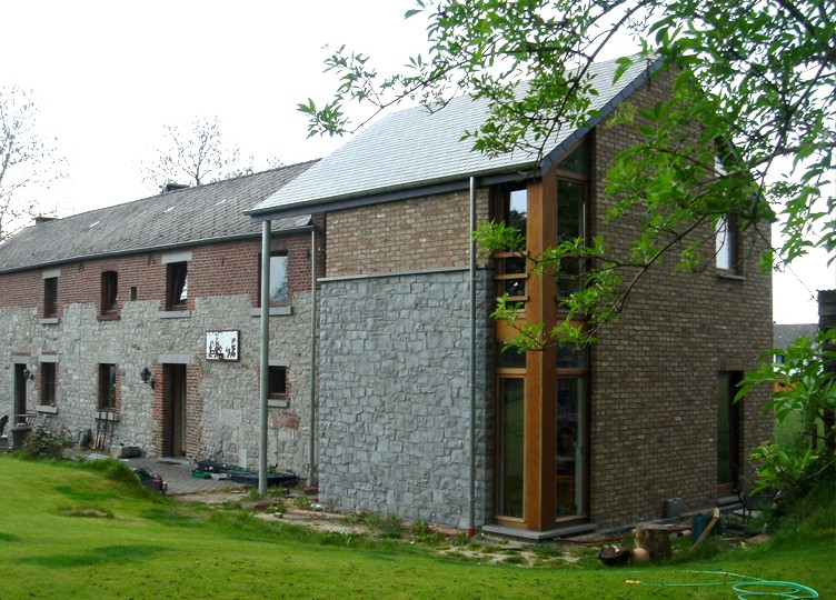 Pierre, bois, brique, intégration, rural